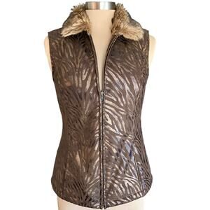 Powder River Outfitters Panhandle Slim Vest Brown Zebra Faux Fur Collar SMALL